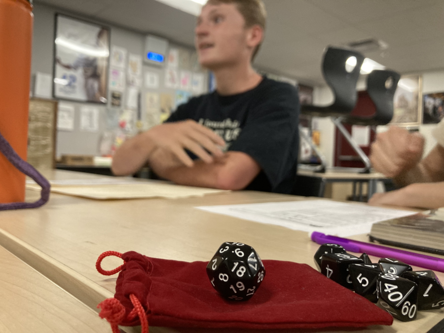 Dungeons and Dragons (D&D) player Logan Cromwell (10) poses as a fantastical character as he listens to the foreground of the games story. D&D Club consists of improvisation, storytelling, and worldbuilding at its heart, which stimulates members imagination. 