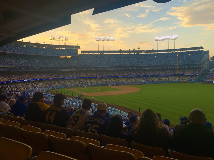 From the stand, Dodgers fans wait for the first pitch of the 2022 NLDS, the only game they end up winning in the disappointing series.