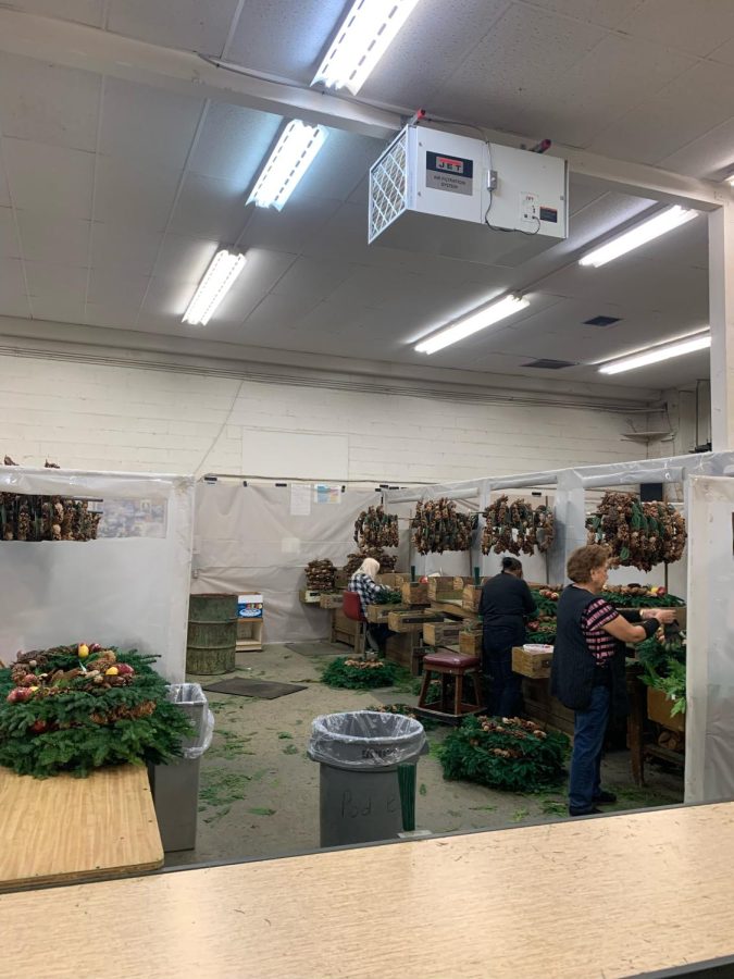 Work pods where wreaths are manufactured by volunteers. 