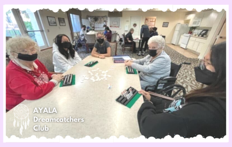 Senior citizens at  retirement community Oakmont of Chino Hills teach members of the Ayala Dreamcatchers Club to play Rummikub. The Dreamcatchers Club, started by Lillian Wu (11), gives students a chance to connect with hopsice patients and seniors in the community. 