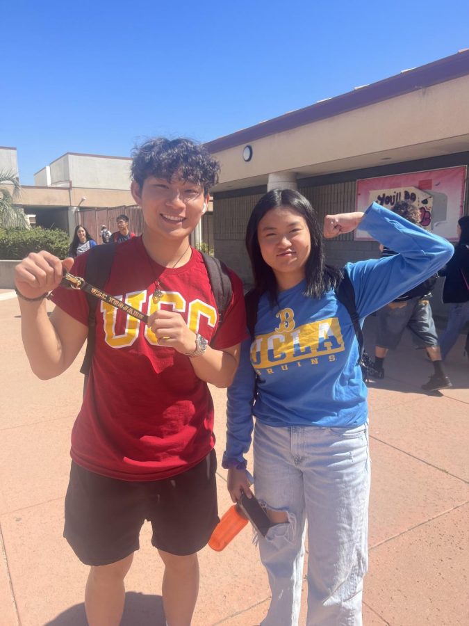 Future cross-town rivals, Oscar Shi (12) and Samantha Fong (12), have committed to attend to USC and UCLA for the fall semester. 