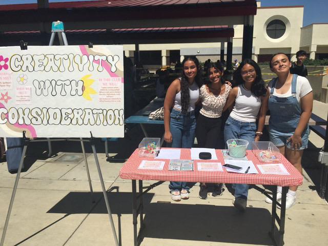 Creativity with Consideration officers advertises their booth during Septembers club rush.
Pictured from left to right: Arya Kulkarni (9), Hiya Sarviya (9), Melanie Medrina (9), London McCue (9)
