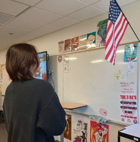 There has been a noticeable decline in the Pledge of Allegiance participation within the classroom. Students and teachers are not mandated to say the pledge, often leaving the classroom full of silence during the fourth period announcements. “It’s just quiet. Students just arent into it. I think students dont even want to say it out loud,” Integrated Math 3H and AVID 9 teacher Joy Rouchon said.
Pictured: Roman Soto (12)