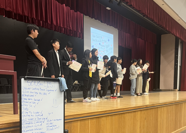 Ayalas Speech and Debate Club recently held an elementary debate tournament featuring multiple elementary schools across the district. The top 10 individual speakers are presented with their placements on stage. 