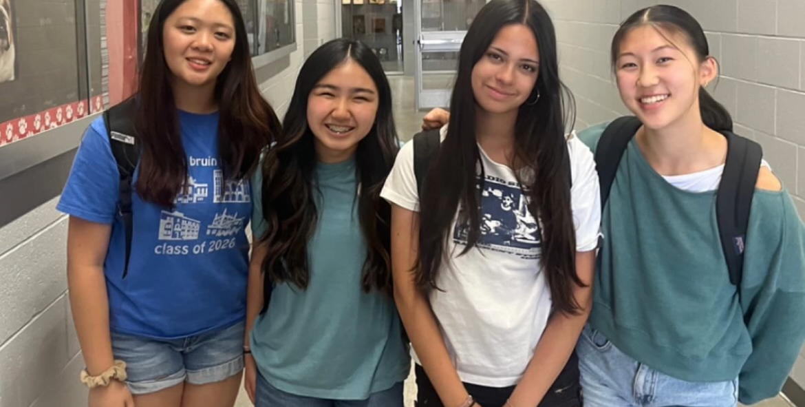 From left to right:
Social Chair Alice Diep, Vice President Madelyn Araki, Secretary Sophia Horan, and President Ava Park. 