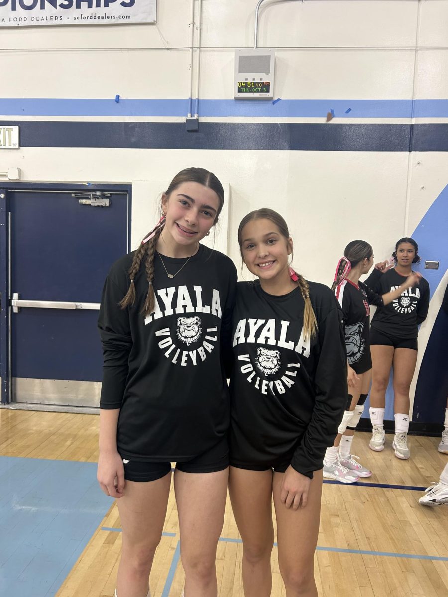 Ella Galindo (9) and Emma Nuñez (9) together at the recent Walnut game. Their drive and focus led them to securing spots on the Varsity Volleyball team