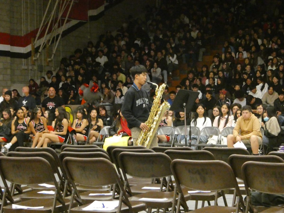 Neal Qu (9) is a new member to the Ayala band this year. His skills have developed from years of consistent practice allowing him to play a variety of instruments. In the most recent rally Neal provided a beatiful harmony for all ears in his performance of Mariah Carey's song "All I Want for Christmas Is You." 