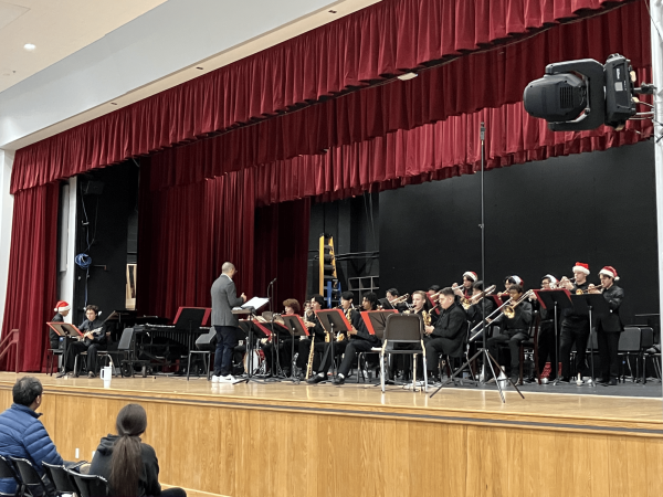 On Thursday, the first day of the Winter Concert, Mr. Kyle Martinez is seen conducting Ayala Jass Ensemble.