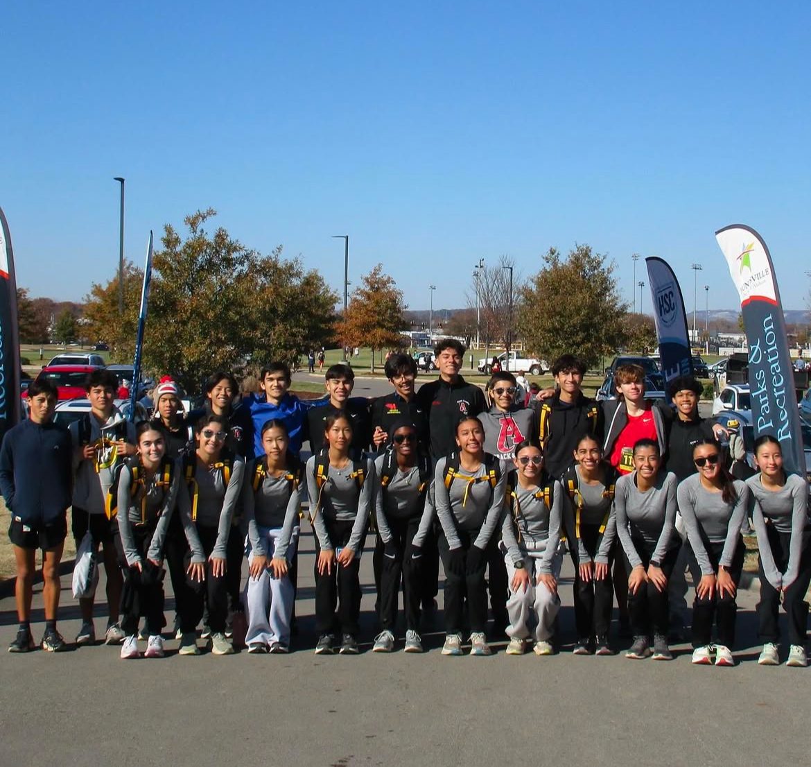 The Cross Country team gathered prior to the Running Lanes Cross Country Championships in Alabama. Both teams placed at an exceptionally high ranking for their first time in the race with the boys placing fifth and the girls seventh overall in the gold division.