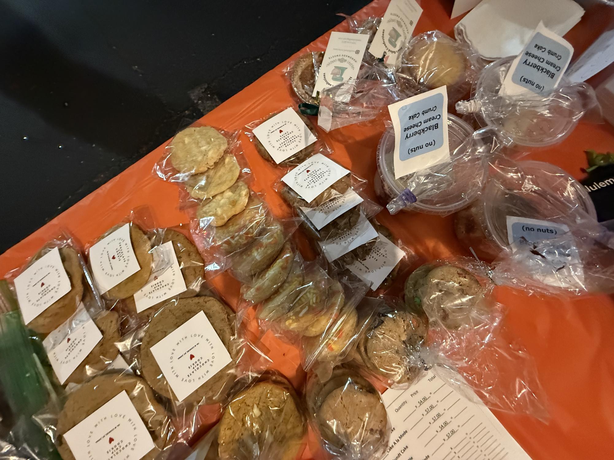 The Bakery sells many baked goods including homemade cookies and brownies.