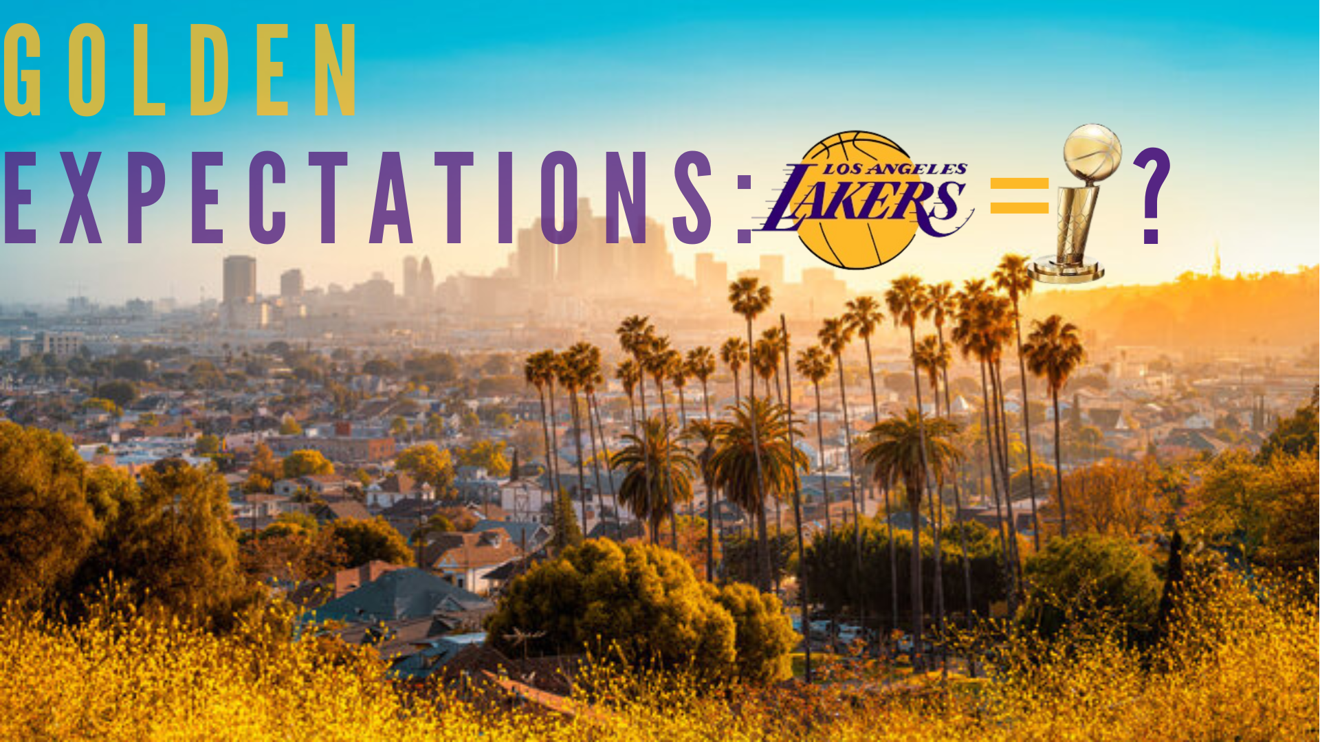A backdrop of the Los Angeles Skyline, a city hopeful for a championship. With the NBA season fast approaching, Los Angeles anticipates the hopeful victory of the Lakers
