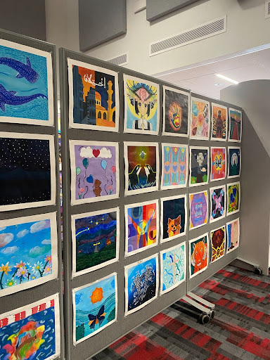 Collages of artwork line the boards in the library. Put together by Ayala’s AP Studio Art and Design class, art teacher Sergio Robletto’s guidance allows students to display their artwork and talent for the school to observe.