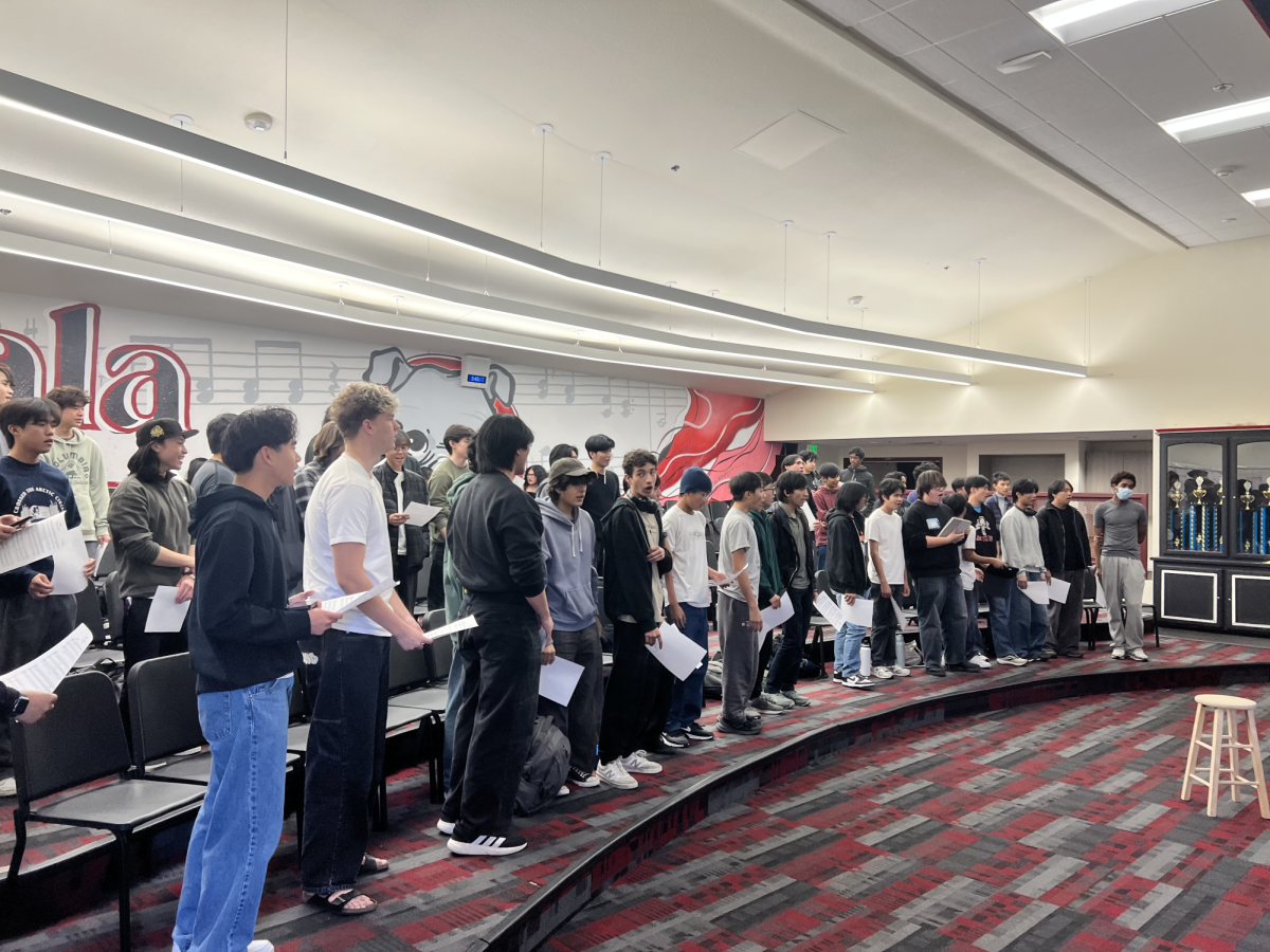 Students begin to harmonize as they learn a fresh piece of music. Through the Bring a Buddy event, choir students are capable of gaining a glimpse of what the choir program holds. 