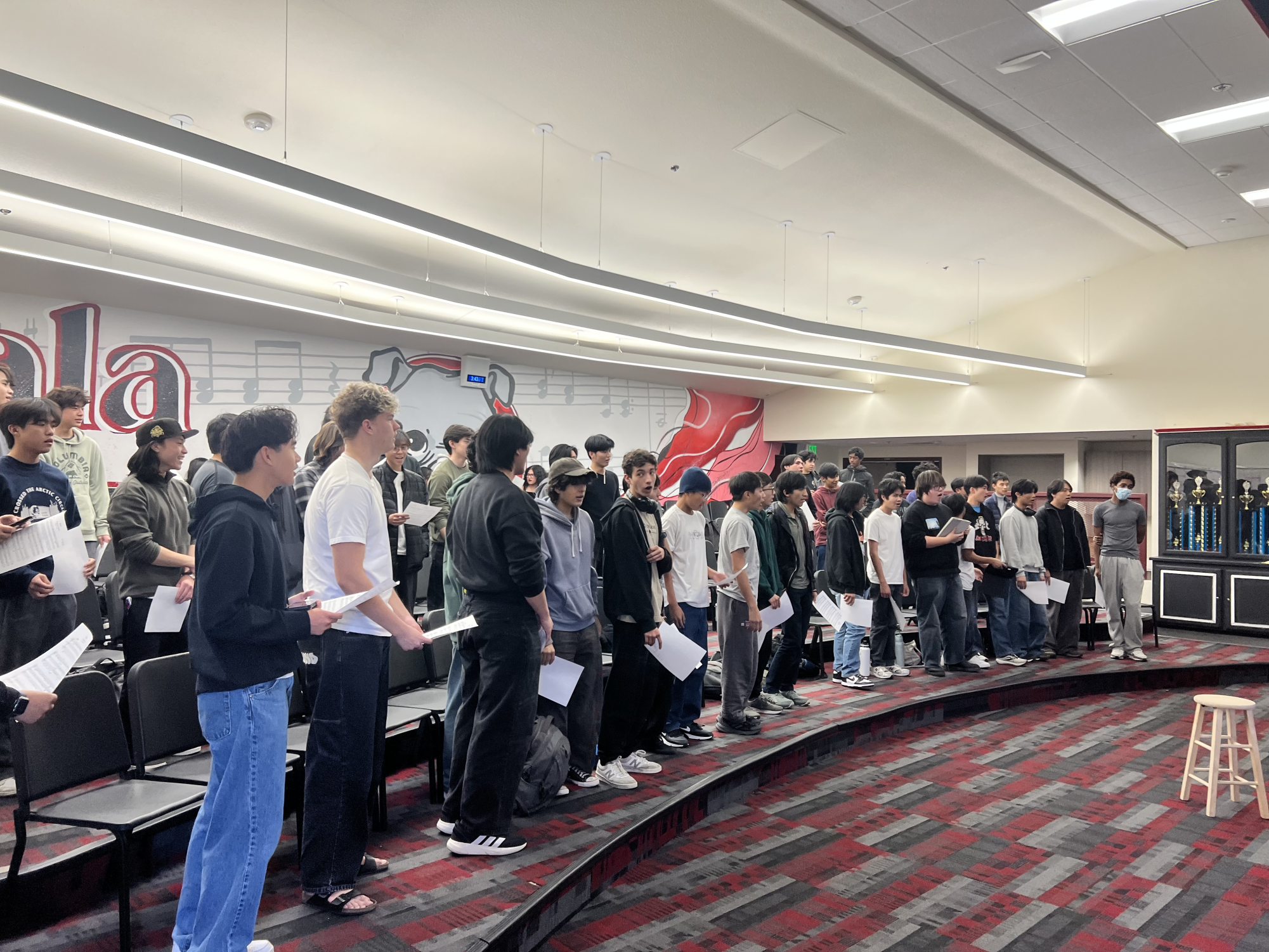 Students begin to harmonize as they learn a fresh piece of music. Through the Bring a Buddy event, choir students are capable of gaining a glimpse of what the choir program holds. 