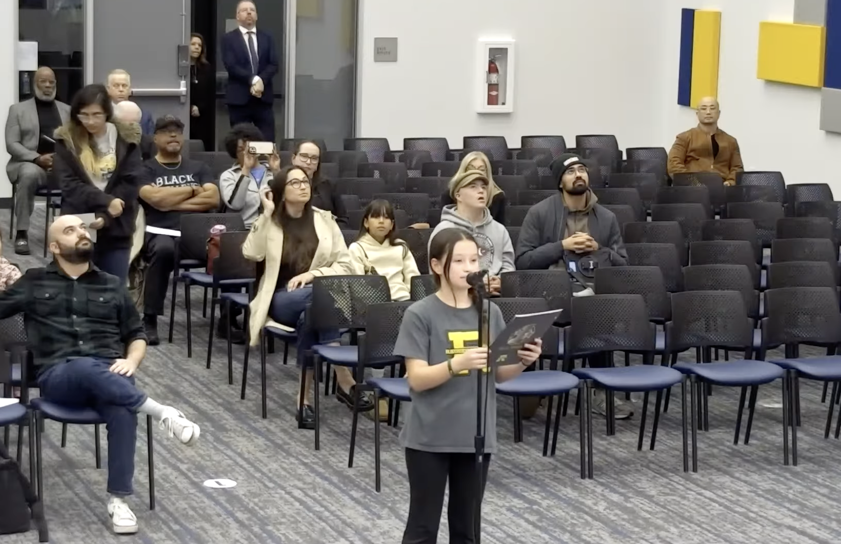 On February 19, fifth-grade student Kiara Benitez from Rhodes Elementary School advocates for transportation reform at the Chino Valley Unified School District Board Meeting.