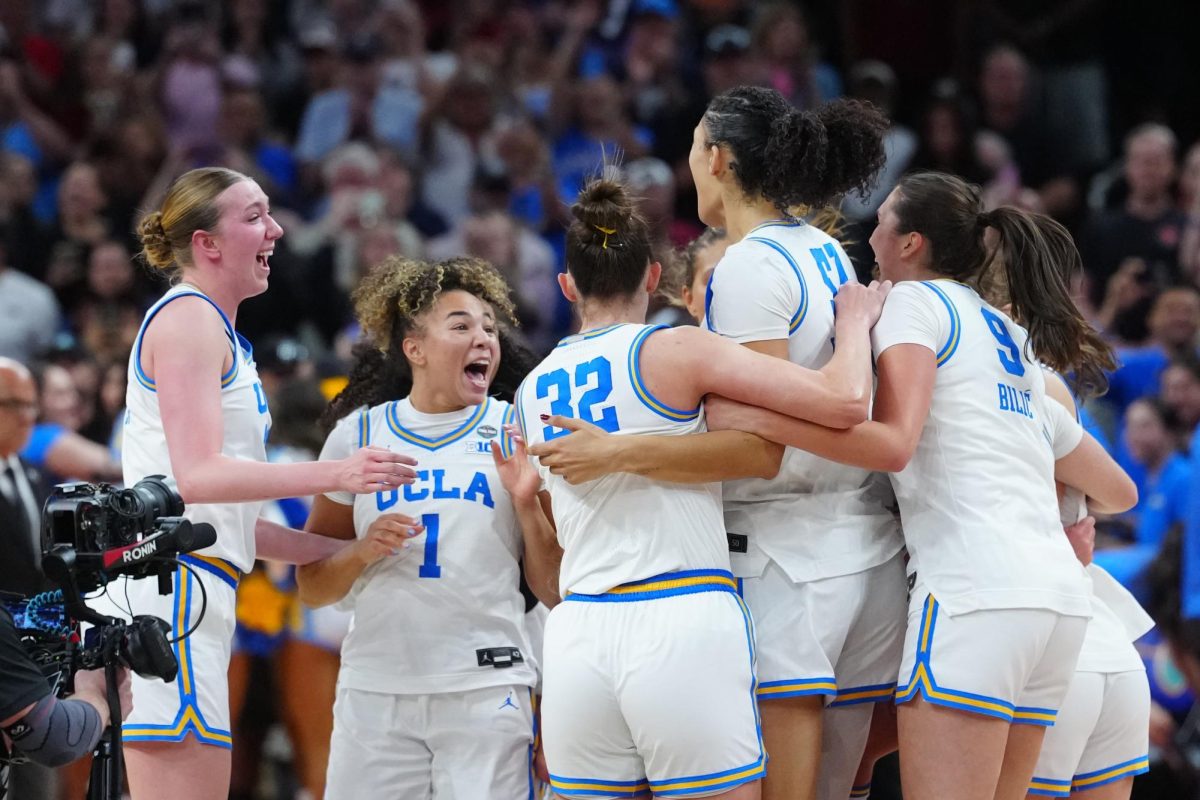 UCLA Bruins players celebrate after the National Championship game of the women's 2026 NCAA Tournament against the South Carolina Gamecocks at Mortgage Matchup Center. 
