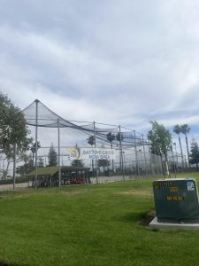 Ruben S. Ayala Park's batting cages signified their grand reopening with a huge banner.